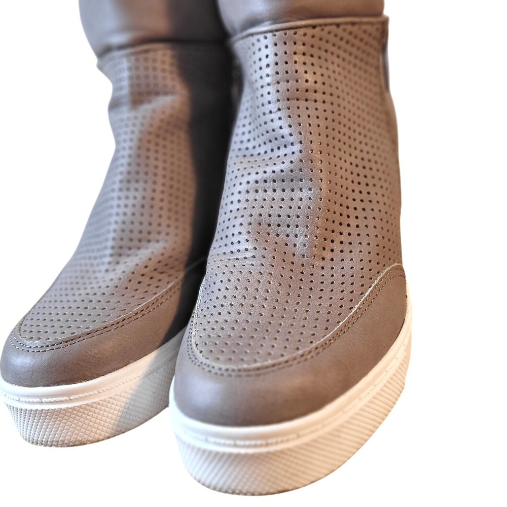 Steve Madden Linqsp Taupe Hidden Wedge Sneakers sz 8 Perforated Fashion High Top - Picture 13 of 16
